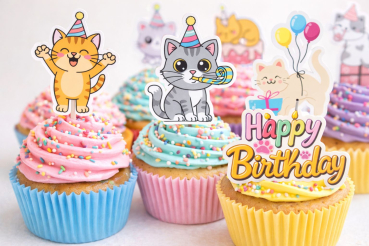 Cupcake Topper Set "Süße Katzen" Geburtstags Edition 12 Stk.