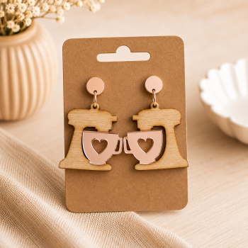 Ohrring "Küchenmaschine" - Holz und Rosé