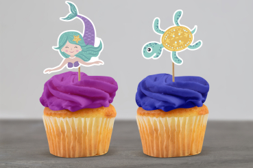 Cupcake Topper Set "Mermaids under Sea" 12 Stk. - Materialauswahl