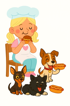 Rosie beim Hotdog essen