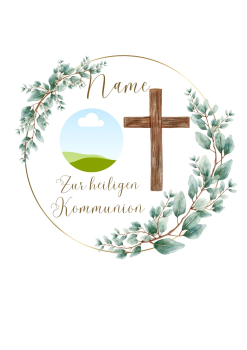 Tortenbild Eucalyptusl Kreuz mit individuellem Namen und Foto