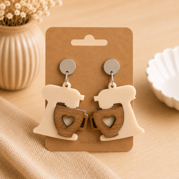 Ohrring "Küchenmaschine" Holz Creme