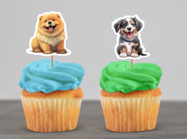 Cupcake Topper Set "Süße Hunde" 12 Stk. - Materialauswahl