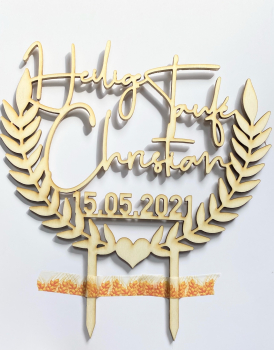 Individueller Topper Taufe mit Name/Datum im Lorbeerkranz