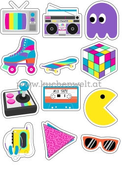 Cupcake Topper Set "Totally 80s" 12 Stk. - Materialauswahl