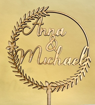 Preview: Individueller Topper "Zwei Namen" mit Blätterkranz V1