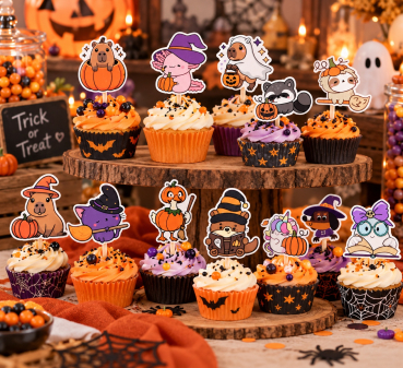 Halloween Cupcake Topper Set - Süße Tiere 12 Stk