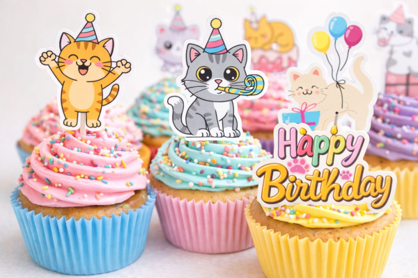 Cupcake Topper Set "Süße Katzen" Geburtstags Edition 12 Stk.
