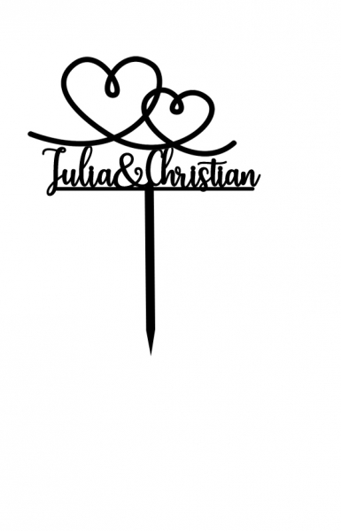 Individueller Topper "Zwei Namen" mit verbundenen Herzen