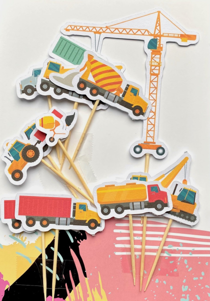Papier Cupcake Topper Set "Baustelle" 12 Stk.