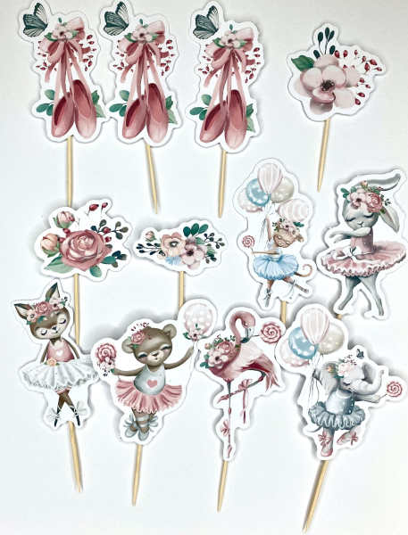 Cupcake Topper Set "Animal Ballett" 12 Stk. - Materialauswahl