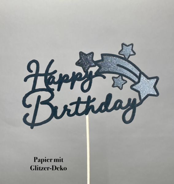 Topper "Happy Birthday" mit Sternschnuppen