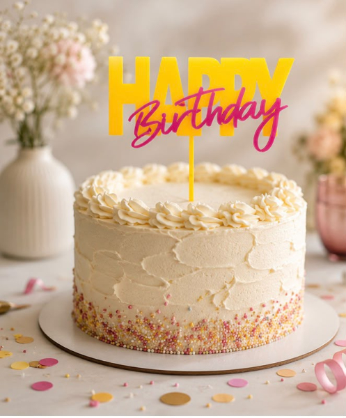 Acryl Topper Happy Birthday 2 farbig gelb pink