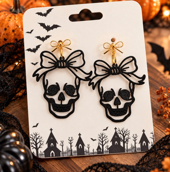 Totenkopf schwarz Ohrring mit 18karat Gold Stecker