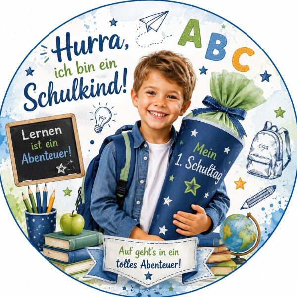 Schulstart Tortenbild mit individuellem Foto