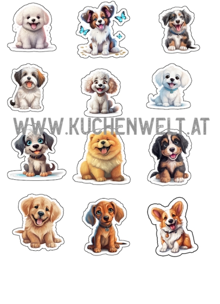 Cupcake Topper Set "Süße Hunde" 12 Stk. - Materialauswahl
