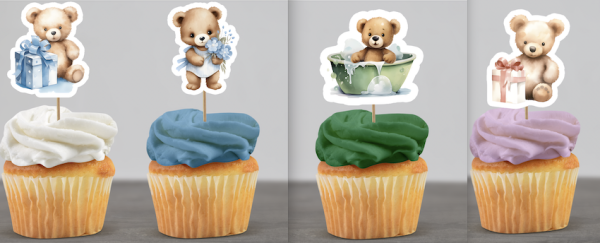 Cupcake Topper Set "Teddy Bär" 12 Stk. - Farb- und Materialauswahl