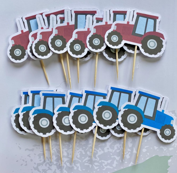 Papier Cupcake Topper Set "Traktoren" 12 Stk.