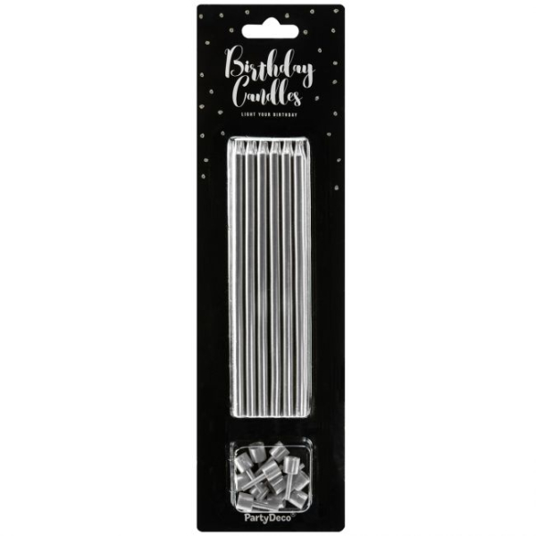 PartyDeco Kerzen Silber LANG 12cm