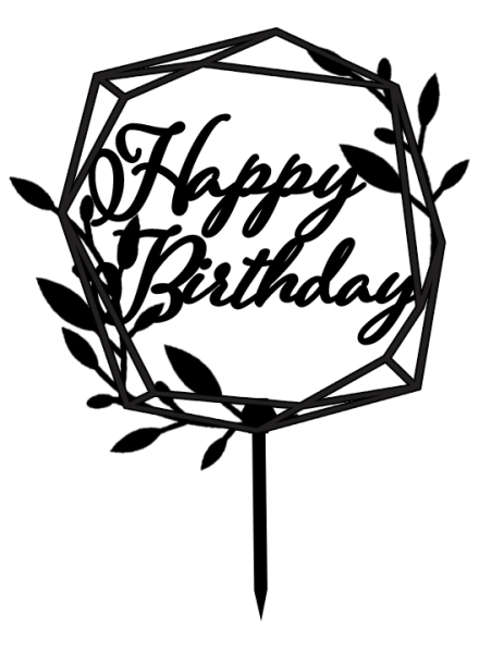 Topper "Happy Birthday" im Polygon mit Ranke