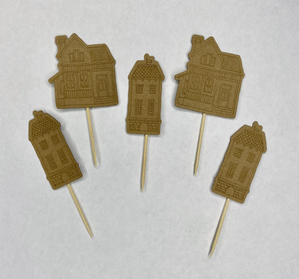 Mini Topper graviert "Häuser" - 5er Set
