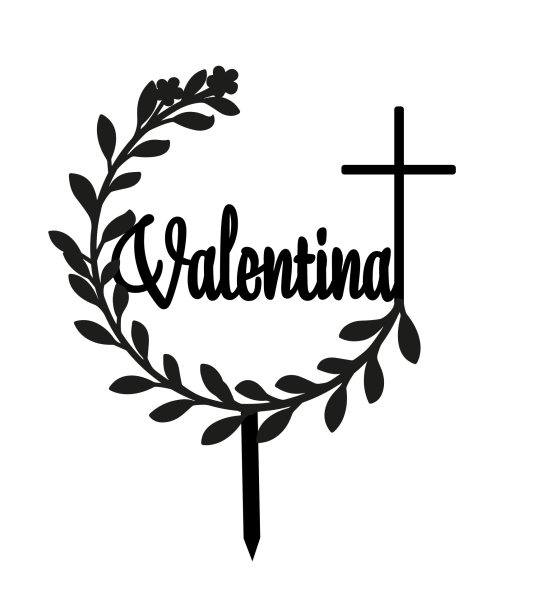 Individueller Topper Kreis mit Name & Kreuz im Blumenkranz