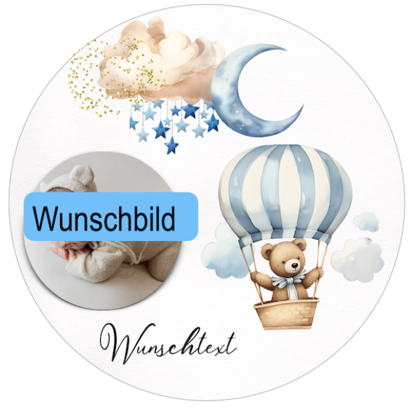 Ausdruck "Teddy Bär" BLAU mit deinem Wunschbild -& -text